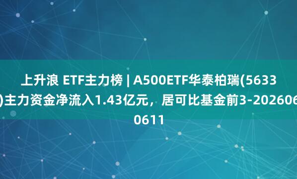 上升浪 ETF主力榜 | A500ETF华泰柏瑞(563360)主力资金净流入1.43亿元，居可比基金前3-20260611