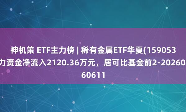 神机策 ETF主力榜 | 稀有金属ETF华夏(159053)主力资金净流入2120.36万元，居可比基金前2-20260611